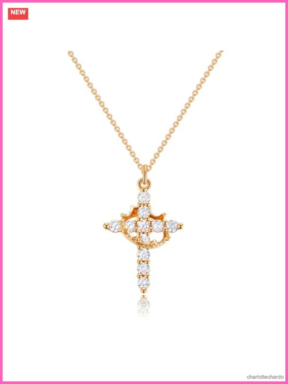 Gold Plated Crown Cross Pendant Necklace for Women, Hypoallergenic, Adjustable